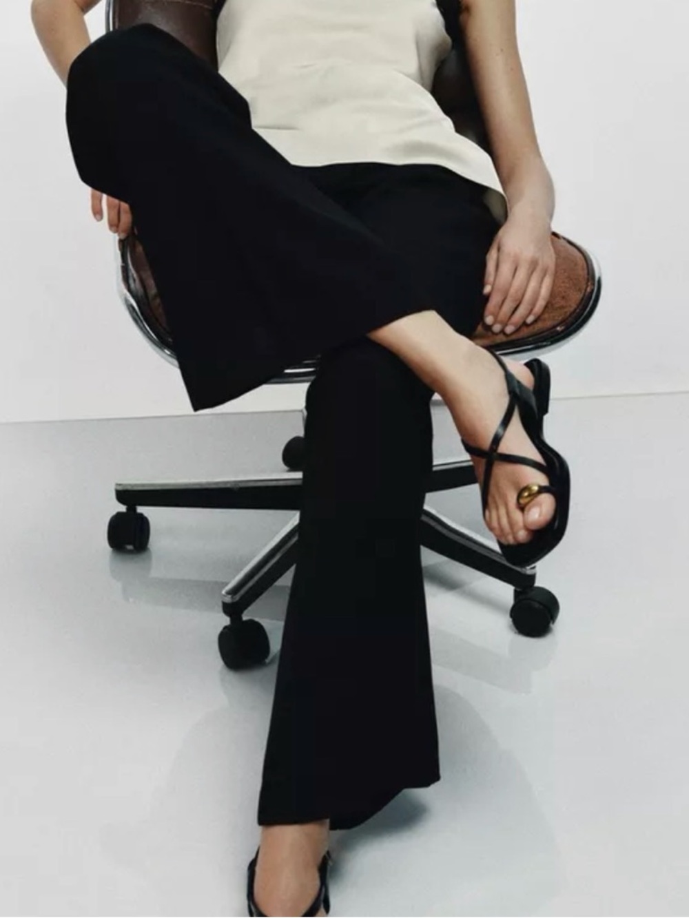 ZARA- Black Strappy Toe-Ring Sandals with Gold Accent